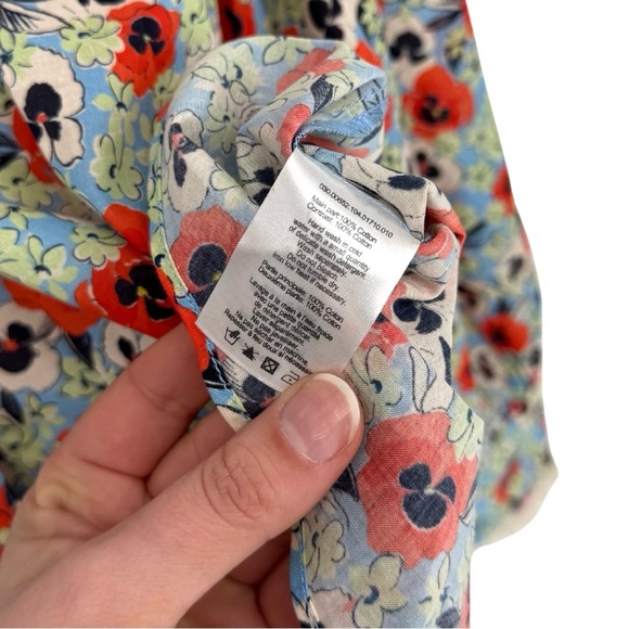 Rixo Misha Floral Print Cotton Blouse Blue Multicolor Peter Pan Collar Small - Picture 10 of 12